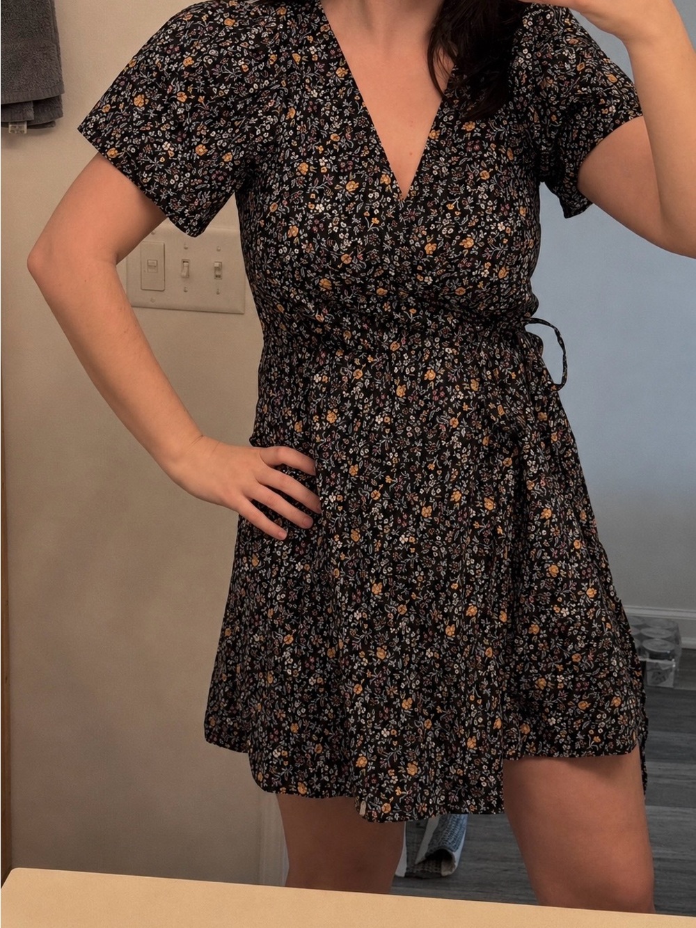 Madewell Ditsy Floral Wrap Dress Flutter Sleeve V-Neck Mini Dress S